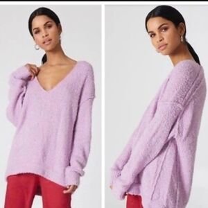Free People Lavender V-Neck Sweater